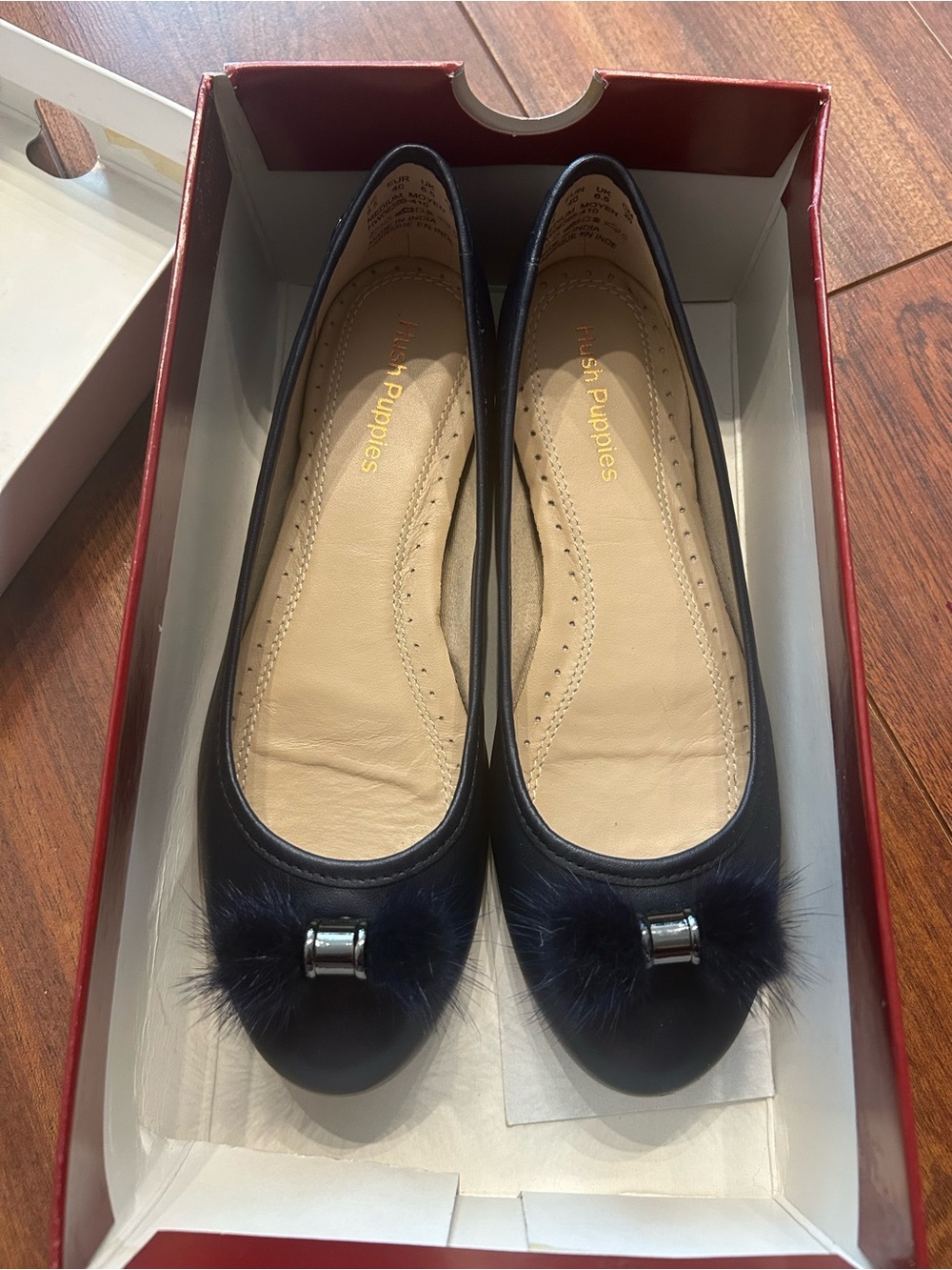 Hush Puppies Women’s Navy Ballet Flats with Pom Detail